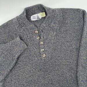 VTG Penn's Landing Henley Pullover Sweater Mens LT Blue Cream 90s Dad GrandpaUSA
